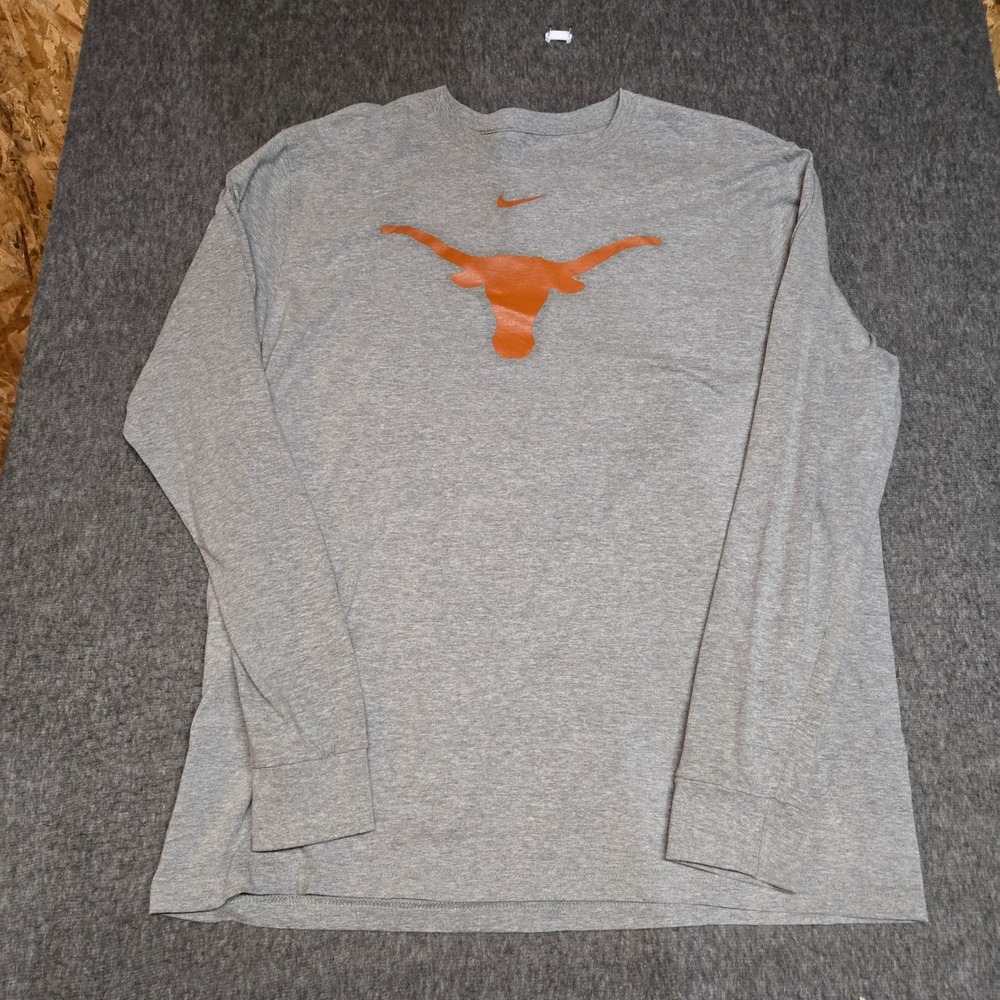 Nike Texas Longhorns Long Sleeve Shirt Mens 2XL Gray Orange Graphic Tee